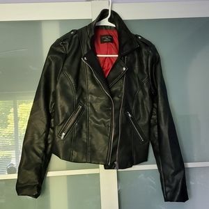 Black Leather Jacket W/ Pink Embroidered Roses